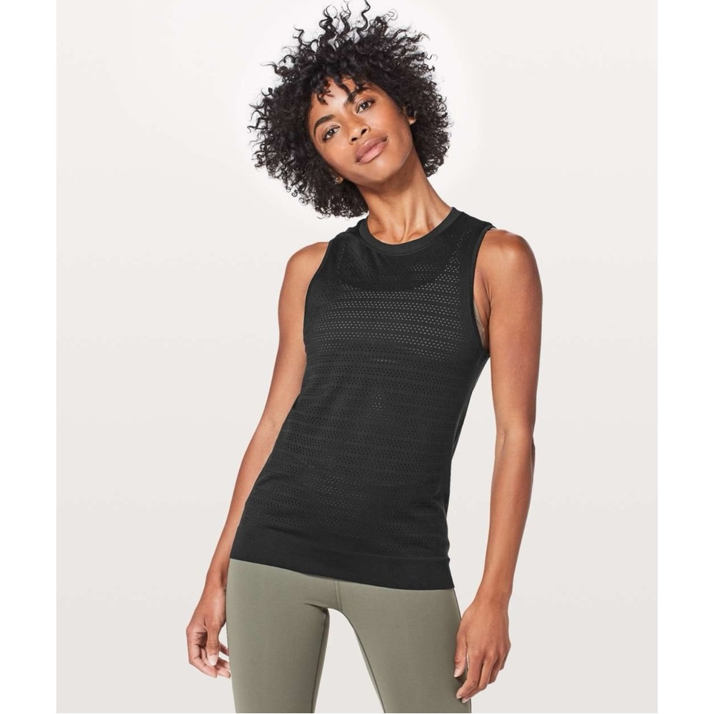 Lululemon Breeze By Muscle Tank II - Black Mesh Active Tank Top